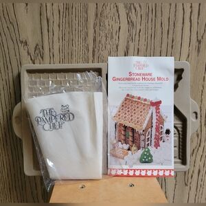 VTG 1992 PAMPERED CHEF KIT Gingerbread House Stoneware Mold, Piping Bag, Booklet